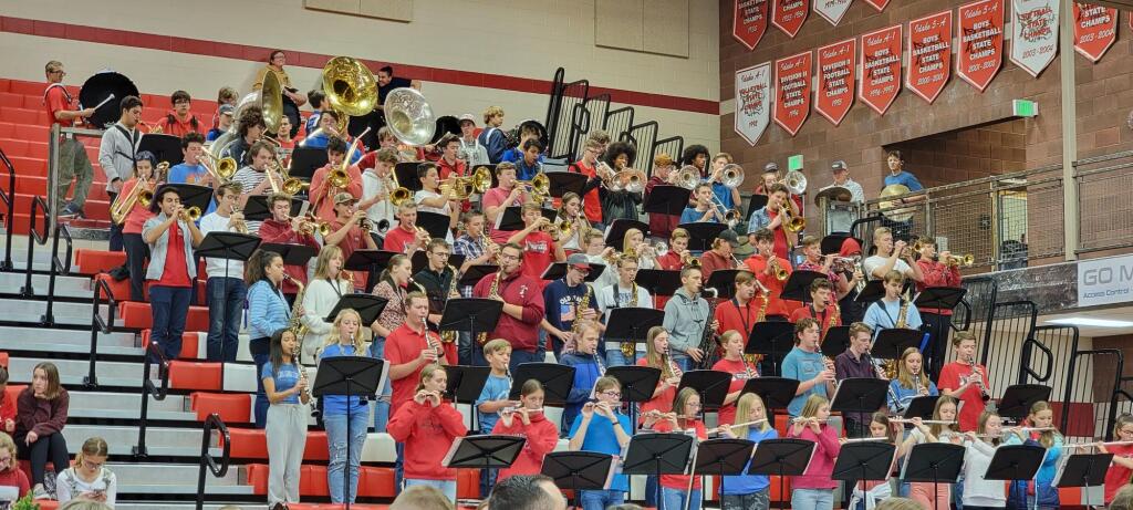Madison High School Band members play a song