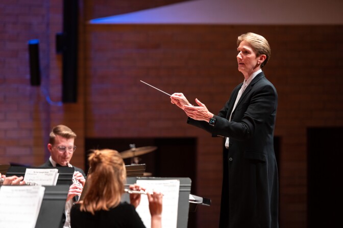 Diane Soleberg leads a student-based Symphony Band.