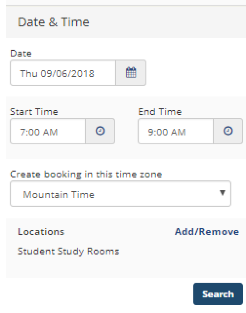 Date and time entry for BYU-Idaho Virtual EMS reservation bookings. 