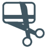 An icon of a pair of scissors cutting up a red card, representing debt management.