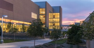 The I-Center with a pretty sunset in the background