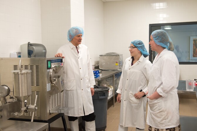 Various machines are used in the process of making ice cream. Food Science Department Instructor Steven Winkel.