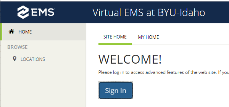 BYU-Idaho Virtual EMS Log in screen.