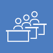 icon of several students sitting at desks against a blue background