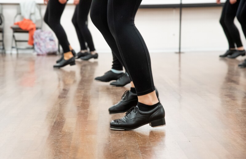 BYUI students dance in a tap class on campus.