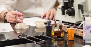 A close up of chemicals during a lab in Brother Griffith's class.