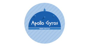 Apollo Gyro Logo "Apollo Gyros" written in white with blue background.
