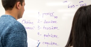 Students are leaning French at the Conversation Lab.