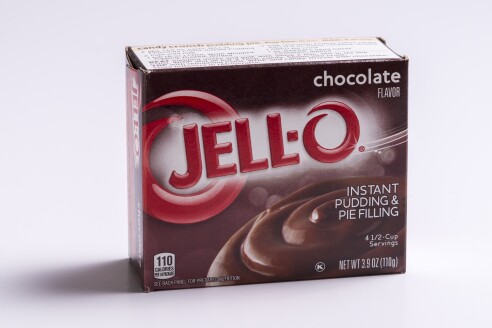 A box of Jello Chocolate Instant Pudding