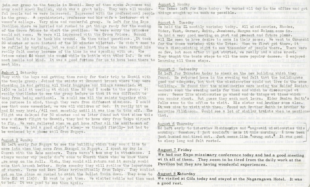 July 31 - Aug. 8, 1970 - Crown Prince & Expo Missionary Conference