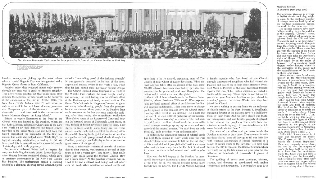 The Improvement Era, April 1965, pg. 296 and 297 with content joined