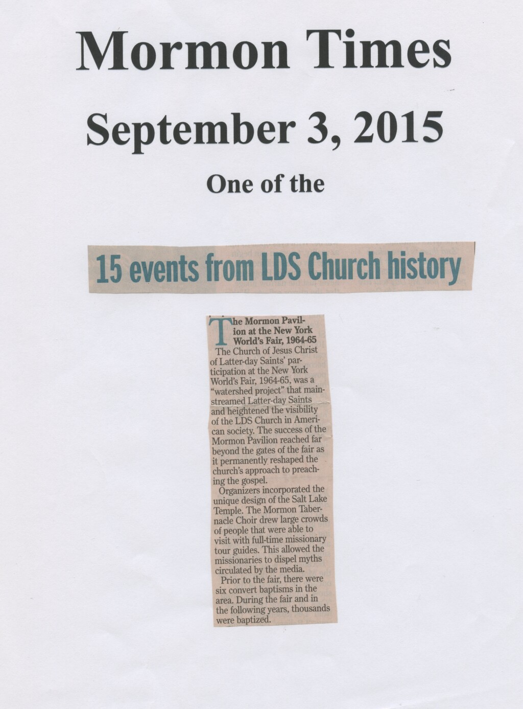 Mormon Times - 15 Events from LDS Church History