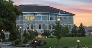 The Spori building at sunset