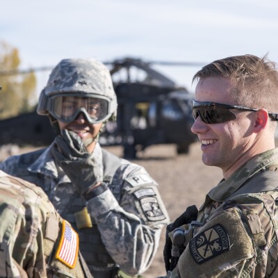 Students in ROTC meet with airforce pilots for a drill operation.