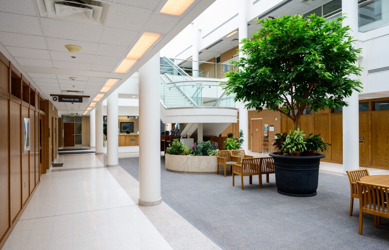 Interior of the Kimball Building. Buildings on BYU-Idaho campus are empty and quiet due to the Coronavirus.