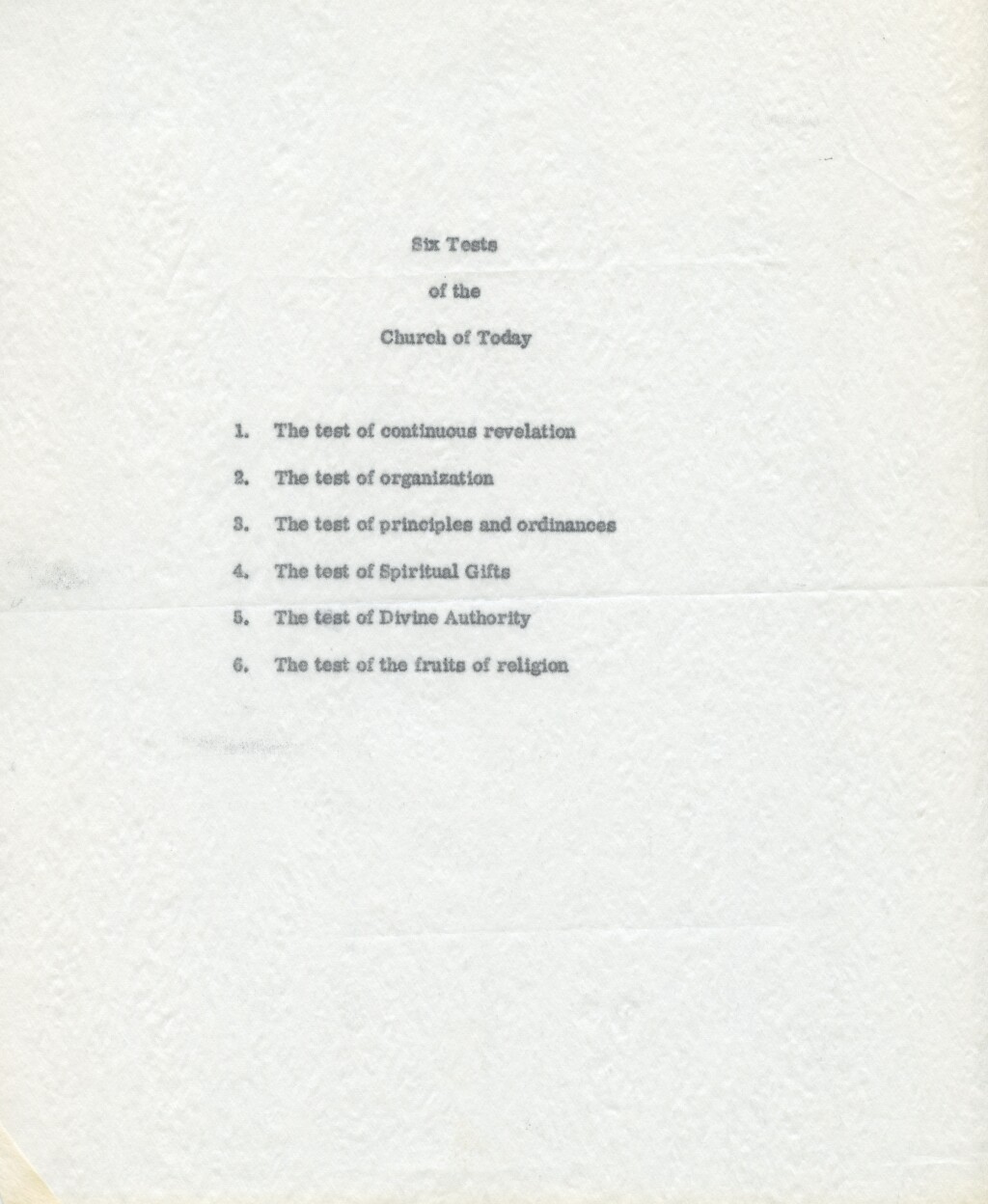 Six Tests of the Church of Today