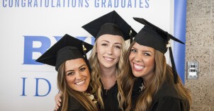Summer Graduation. Students gather in the I-Center before Commencement begins.
