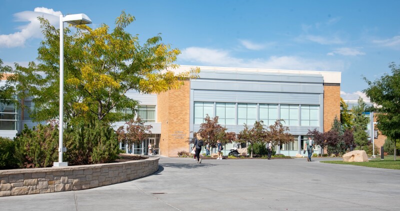 Students going to and from classes on BYU-Idaho campus.