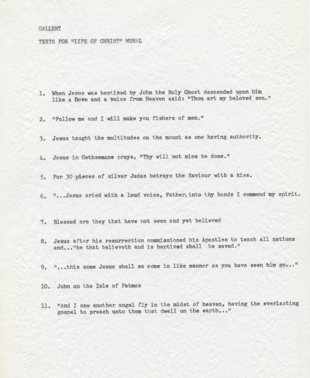 Texts for "Life of Christ" Mural Gallery