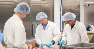 Students in the meat lab learn about how to work with pork.