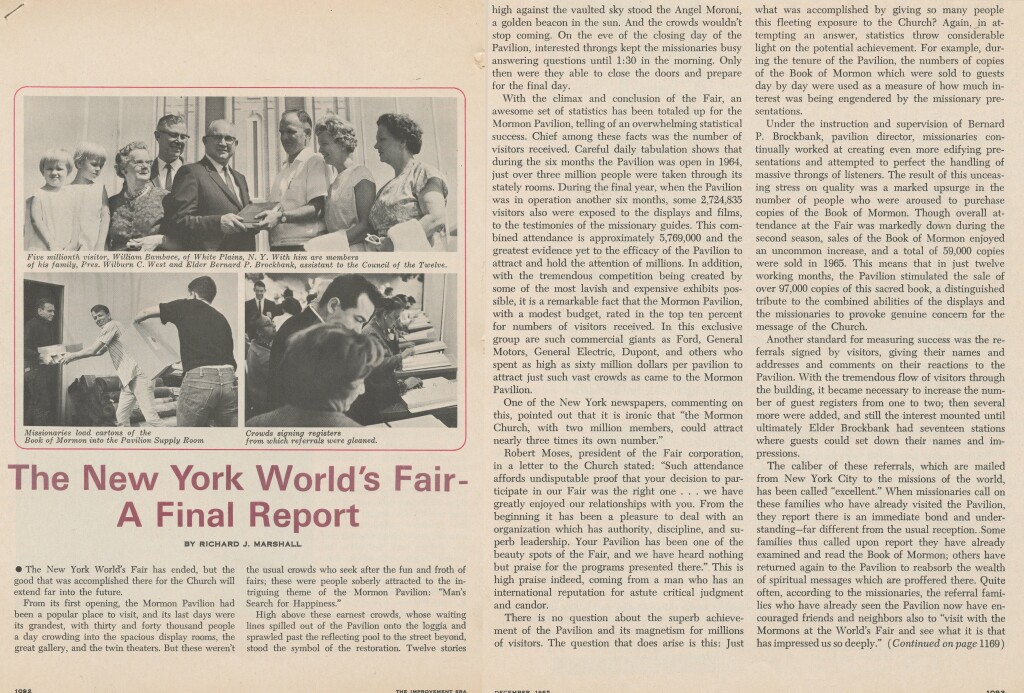 The Improvement Era - The New York World's Fair- A Final Report (joined)- pg 1092, 1093 Joined