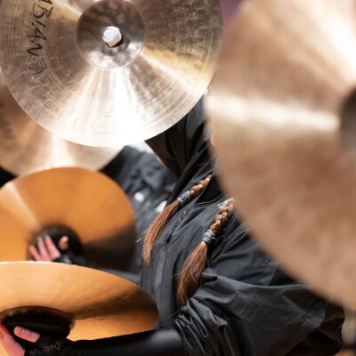 RixStix Percussion Group students play the cymbal.
