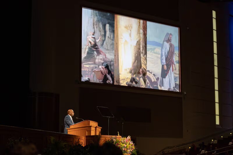 Elder Kevin G. Brown, General Authority Seventy, speaks during a BYU-Idaho campus devotional held in the I-Center in Rexburg, Idaho, Tuesday, May 13, 2025