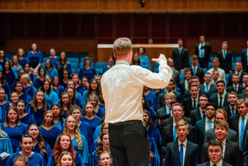 BYU-Idaho Students singing in the April 2022 General Conference rehearse the songs prior to Conference.