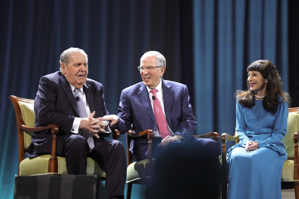 (Left to Right) Elder Jeffrey R. Holland and Elder Neil L. Andersen and Sister Kathy Andersen