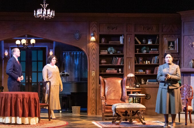BYU-Idaho students acting in the play Blithe Spirit.