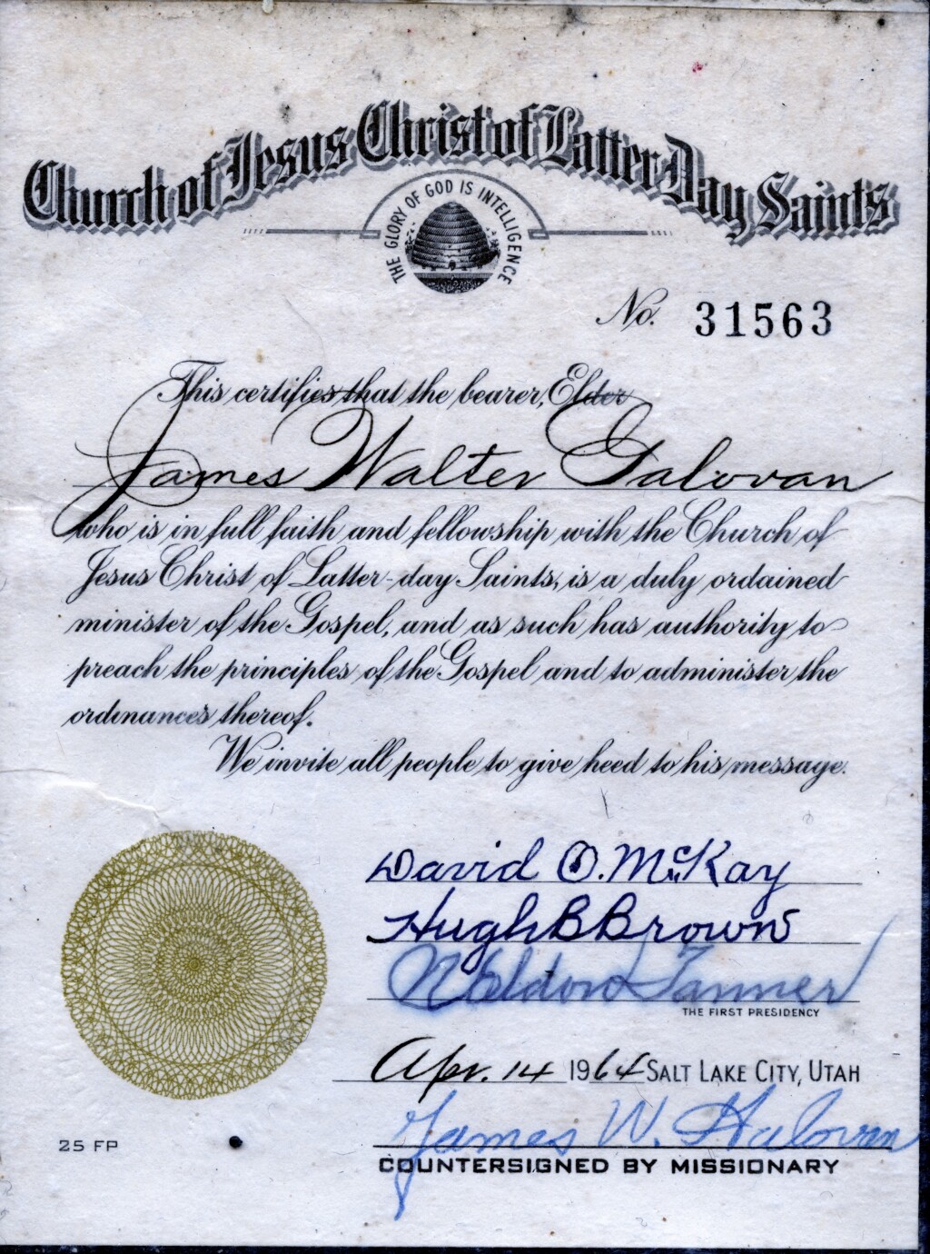 Missionary Certificate