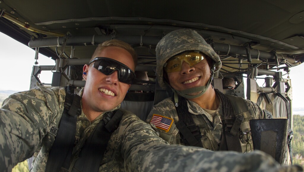 CDT Rickenbach and CDT Yakana take a selfie aboard the Blackhawk.