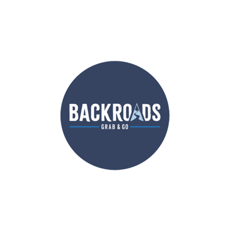 MC Market logo "BACKROADS; GRAB & GO" written in white with a dark blue background