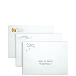 Three examples of printed envelopes.