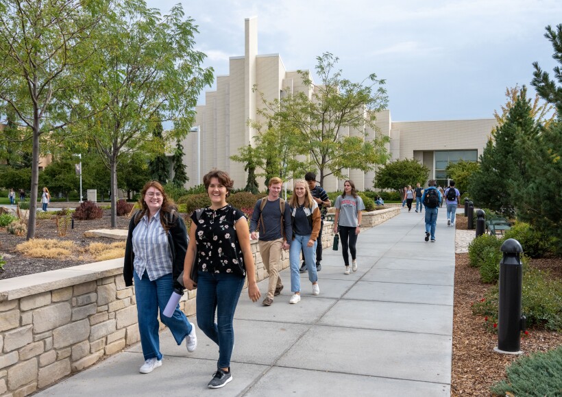 Students walking out of the Taylor Building.