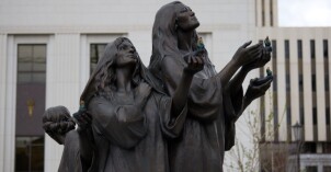 A new statue is unveiled on Temple Square in Salt Lake City, Utah, on Monday, March 31, 2025.