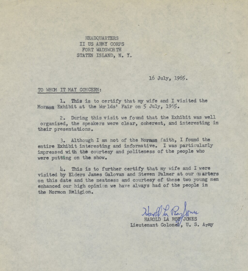 Letter from Lieutenant Colonel Harold La Roy Jones
