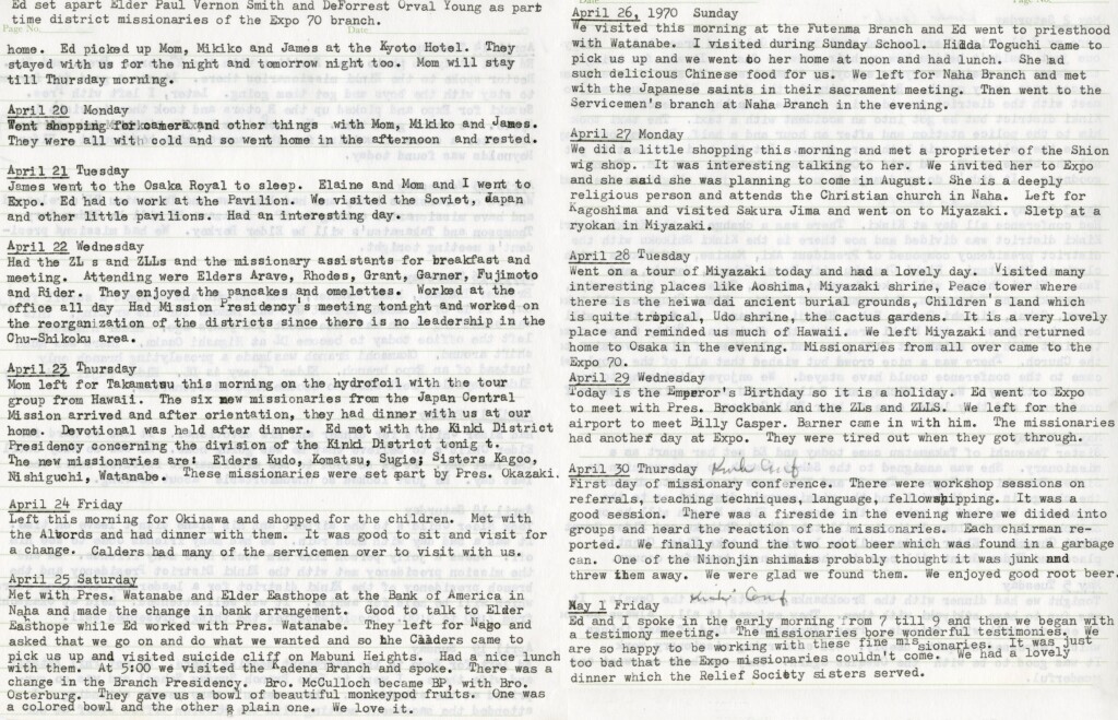 April 20 - May 1, 1970 - Expo Visit & Visit Pres. Brockbank