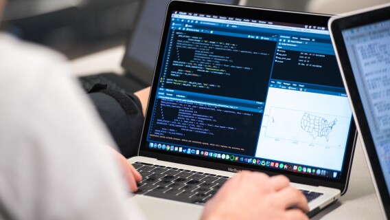 A student uses a data program in their Data Wrangling class.