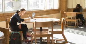 Students in the David O. McKay Library.