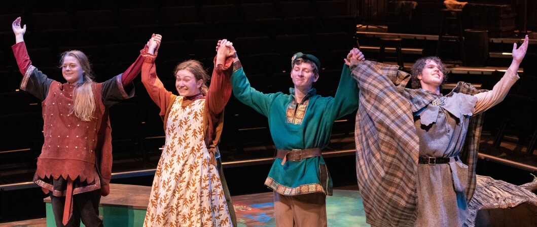 Students prepare to bow after a performance of Robin Hood at the BYU-Idaho Black Box theater.