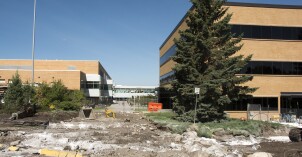 Demolished sidewalk the day after a heavy rainstorm on the BYU-Idaho campus in 2014.