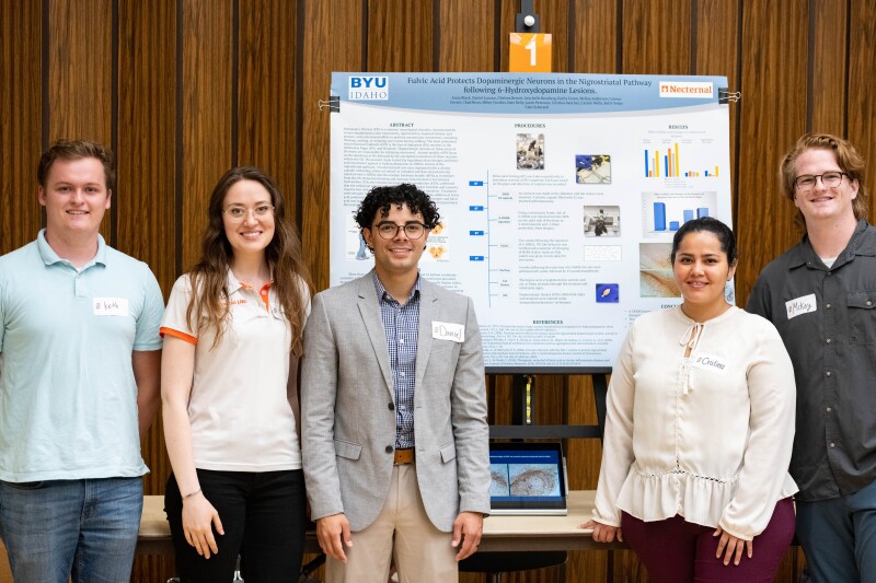 Student showcase their research projects in the Manwaring Center Ballrooom on campus during the Research and Creative Works Conference.