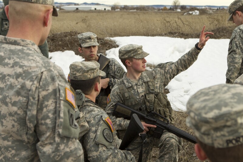 A group of cadets doing a field training exercise. 