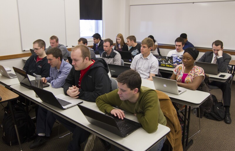Students sitting in Productions and Operations Management class.