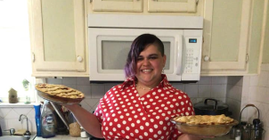 Savannah McCauley poses with her pies