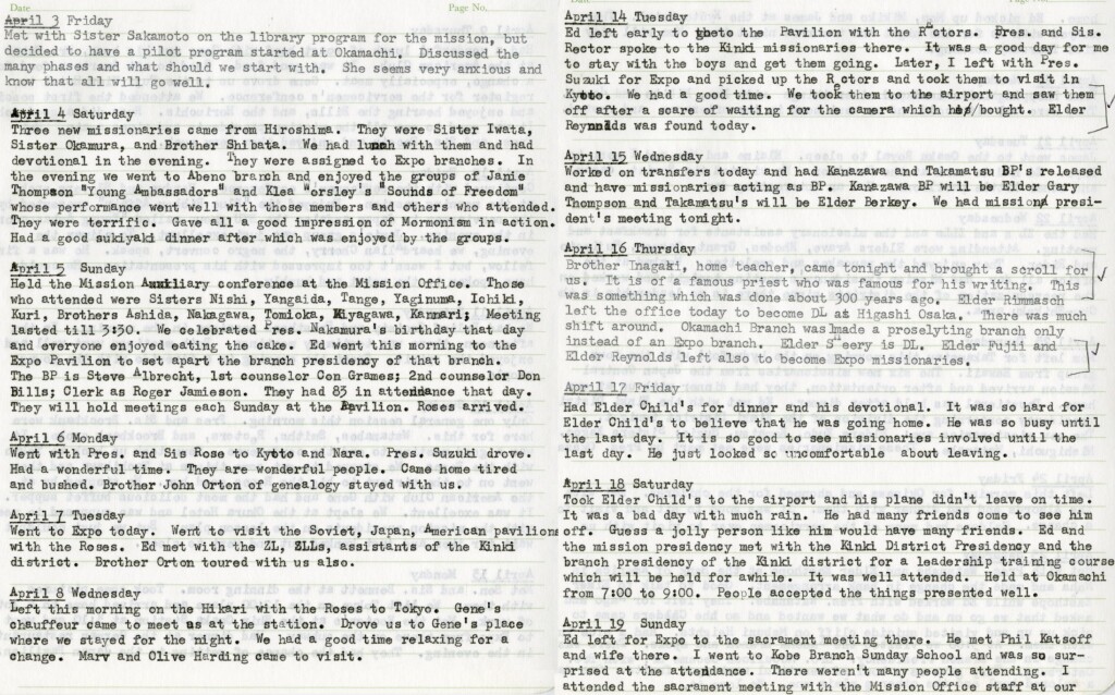 April 3 - 19, 1970 - Expo Branch & Expo Elders Berkey & Sherry