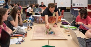 Students playing Dungeons and Dragons during Game Night at the Manwaring Center