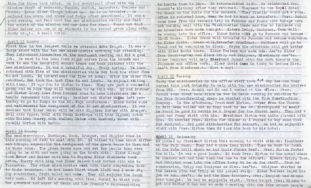 April 13 - 16, 1969, Expo, Elders Sherry and Berkey mentioning