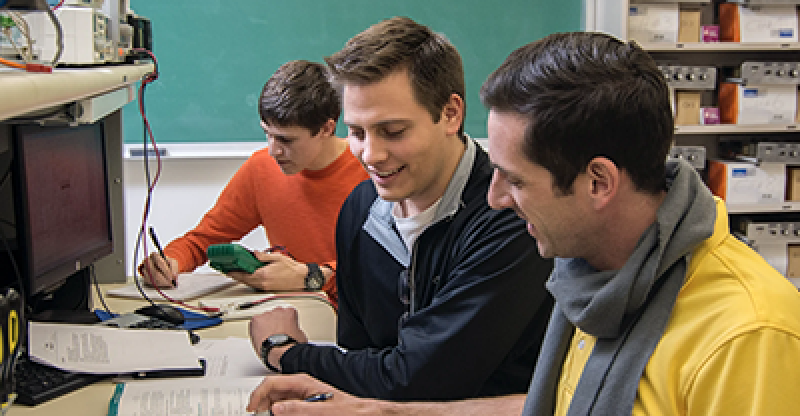 Students work and study in the Electrical Engineering labs in the Austin Building.